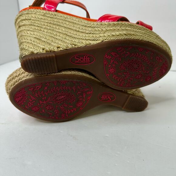 Sofft Womens size 7 Pedra Platform Patent Leather Pink Orange Heel Wedge Sandals - Picture 8 of 10